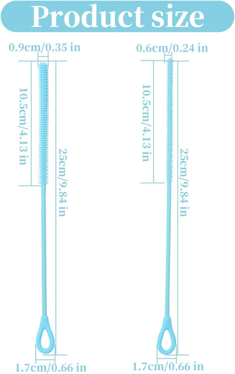 cdsnxore 2Pcs silicone straw cleaning brushes, extra long, used for Cleaning Glass Metal Smoothie Straws and StrawCups,Non-slip Handle Soft and Bendable, 6mm+9mm. (Blue) - Image 2